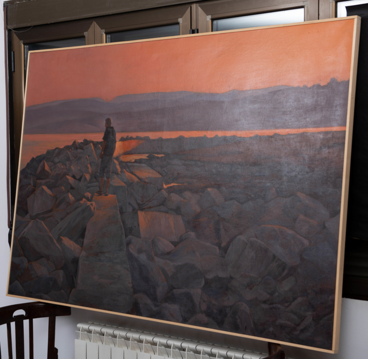 Atardecer en el rompeolas | Pintura de Álvarez Cebrián | Compra arte en Flecha.es