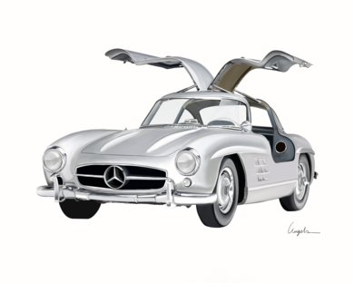 Alas de Acero: El Espíritu del 300SL Gullwing|DibujodeAngels Ribas Art| Compra arte en Flecha.es