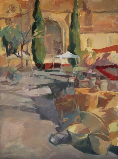 Mercado en la plaza de la catedral|PinturadeRosa cano| Compra arte en Flecha.es