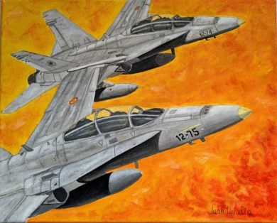 F-18: PODER Y PRECISIÓN EN FORMACIÓN|PinturadeJuan Urrutia de Hoyos| Compra arte en Flecha.es