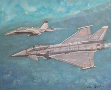 F-18 Y EUROFIGHTER: BASTIÓN DE LA DEFENSA AÉREA|PinturadeJuan Urrutia de Hoyos| Compra arte en Flecha.es