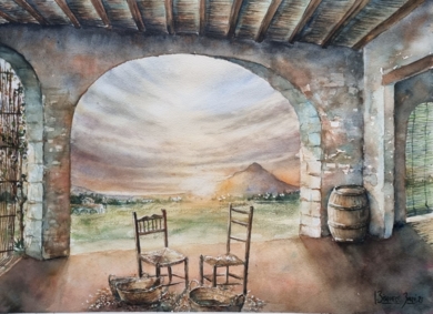 Riurau al atardecer|PinturadeJOANA BISQUERT| Compra arte en Flecha.es