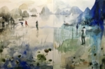 Jardín de Agua I o Día Azul | Dibujo de Menchu Uroz | Compra arte en Flecha.es