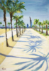 BARCELONA. WALK NEAR THE SEA. ORIGINAL ACRYLIC PAINTING PALMS SHADE CONTRAST | Dibujo de Sasha Romm Art | Compra arte en Flecha.es