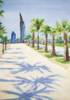 BARCELONA. WALK NEAR THE SEA. ORIGINAL ACRYLIC PAINTING PALMS SHADE CONTRAST | Dibujo de Sasha Romm Art | Compra arte en Flecha.es