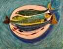 Truchas Verdes sobre Fondo Azul | Pintura de Cuca García-Bernardo | Compra arte en Flecha.es