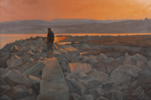 Atardecer en el rompeolas | Pintura de Álvarez Cebrián | Compra arte en Flecha.es