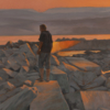 Atardecer en el rompeolas | Pintura de Álvarez Cebrián | Compra arte en Flecha.es